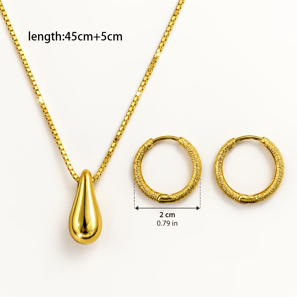 Women's 18K Gold Plated Teardrop Necklace & Earrings Set, Bohemian Style